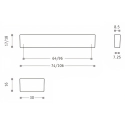 Puxador atual, barra rectangular Sofima 793, zamak lacado preto, 2 furos distância 96, A.18 x L.7,25/8,5 x C.106 mm