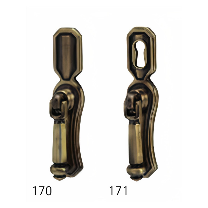 Puxador rústico, espelho c/pingente Sofima 171, zamak bronze, A.90 x L.20 mm (c/entrada de chave)