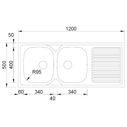 Lava louça RODI POUSAR 1200x500 BB, duas pias com escorredor reversível, inox não polido, pousar, 1200 x 500 mm