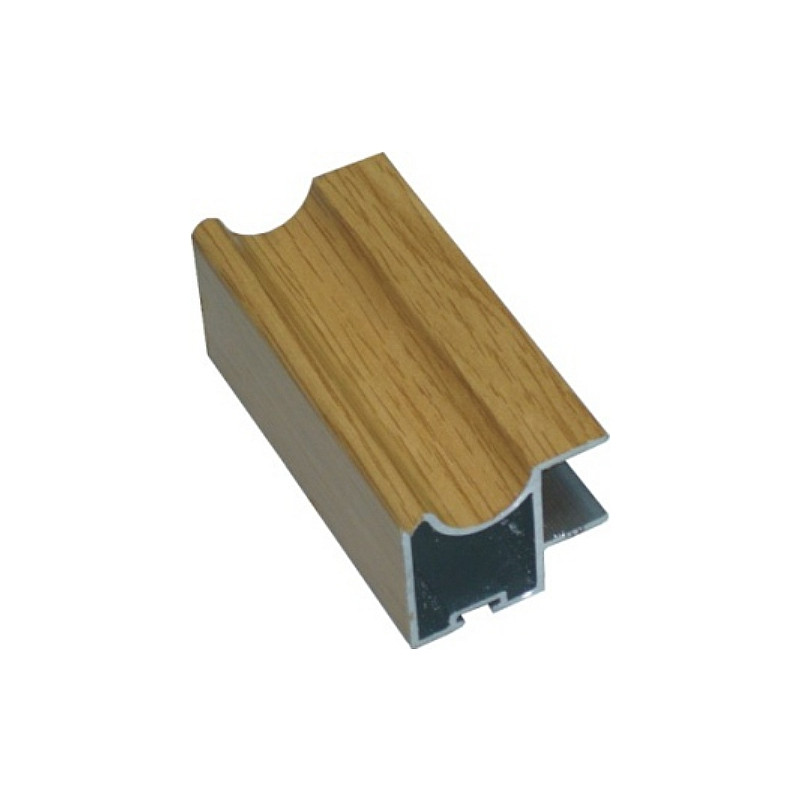 Perfil calha puxador P4037, alumínio revestido a folha de cerejeira americana, para porta de roupeiro com 16 mm