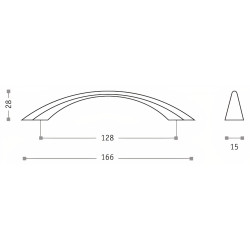 Puxador atual, asa ponte Sofima 738, zamak cromado mate, 2 furos distância 128, E.15 x A.28 x C.166 mm