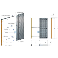 Caixilho SCRIGNO GOLD BASE 25380 p/porta de correr, p/parede alvenaria EXT.105(Pf) x INT.69(Si), L.800 x H.2020 mm