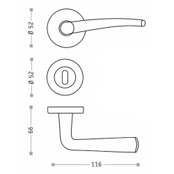 Puxador 2 espelhos redondos c/manete curva Sofima 825, latão cromado, P.66 x L.116 x Ø.52 mm