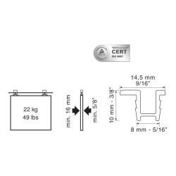 Perfil calha para porta de correr KLEIN ROLL-22 e ROLL-42, plástico branco, A.10 x L.14,5/8 x C.3000 mm