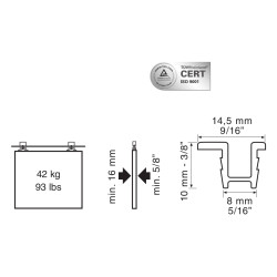 Perfil calha para porta de correr KLEIN ROLL-22 e ROLL-42, plástico castanho, A.10 x L.14,5/8 x C.2000 mm