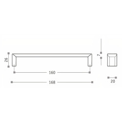 Puxador atual, asa larga Sofima 784, zamak níquel escovado, 2 furos distância 160, A.26 x C.168 x L.20 mm
