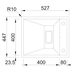 Lava louça RODI INVISIBLE 40, uma pia sem escorredor, inox escovado, aplicação superior ou á face, 527 x 447, MOD.600 mm
