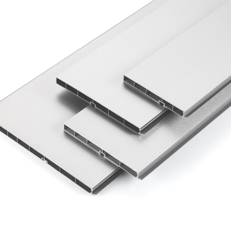 Rodapé REHAU para cozinha, plástico PVC revestido, alumínio escovado, 150 x 4000 mm