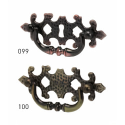 Puxador rústico, espelho c/pingente asa Sofima 100, zamak latonado, C.96 x A.30 mm