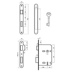 Fechadura de embutir rodes 718 INOXM, ferro, testa cantos redondos inox mate, distância testa á broca 60, quadra 6 mm, direita