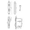 Fechadura de embutir rodes 718 INOXM, ferro, testa cantos redondos inox mate, distância testa á broca 60, quadra 6 mm, direita