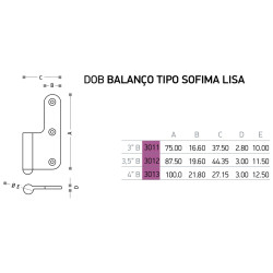 Dobradiça balanço tipo Sofima lisa 3012 para porta, latão cromado mate, 3,5", A.87,5 x L.44,35 x E.3 mm, direita