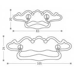 Puxador rústico, espelho asa Sofima 141, zamak latonado, C.83 x A.20 mm