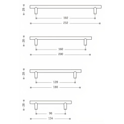 Puxador atual, asa barra redonda reta Sofima 726, zamak cromado mate, 2 furos distância 160, Ø.10 x A.28 x C.200 mm