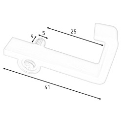 Suporte de prateleira c/garra comprida Artimol, plástico castanho, perno zincado Ø.5 x C.9, A.41, p/prateleira até 16 mm