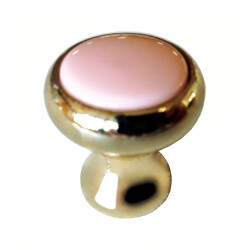 Puxador clássico, cogumelo redondo SM 304, zamak latonado/botão plástico rosa, 1 furo, Ø.22 x A.24 mm