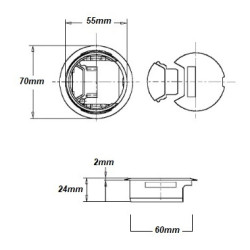 Passa cabos/fios com tampa desmontável 618060000, plástico bege, A.24 x Ø.60 mm