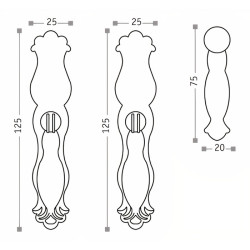 Puxador rústico, espelho c/pingente Sofima 623, zamak bronze, A.75 x L.20 mm