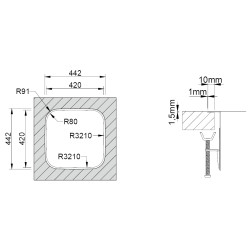 Lava louça RODI BAHIA, uma pia sem escorredor, inox polido, aplicação superior ou á face, 440 x 440, MOD.500 mm