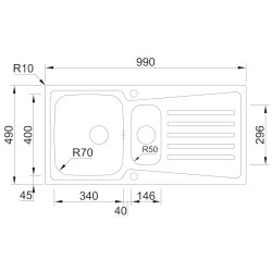 Lava louça RODI EVOLUTION 100, duas pias laterais c/escorredor, inox polido, aplicação superior ou á face, 990 x 490, MOD.600 mm