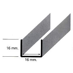 Perfil calha U 10962/14705, alumínio cromado mate, para porta de roupeiro com 16 mm