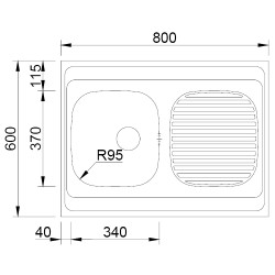 Lava louça RODI POUSAR 800x600 B, uma pia com escorredor reversível, inox não polido, pousar, 800 x 600 mm