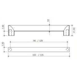 Puxador atual, asa barra rectangular Sofima 1234, zamak cromado mate, 2 furos distância 96, E.10 x C.103 x L.7,5 x A.17,5 mm