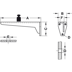 Suporte de prateleira HAFELE 287.44.425 Hebgo, c/mecanismo de bloqueio, aço cinza, supor. 75 kg, A(C).80 x L(B).46 x C(A).240 mm