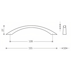 Puxador atual, asa ponte Sofima 773, zamak niquelado mate, 2 furos distância 128, E.10/6 x A.27 x C.155 mm