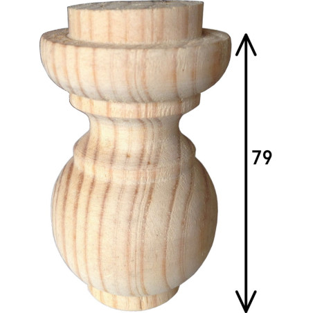Pé para mala torneado pequeno, madeira de pinho, espiga A.10, A.79 x Ø.50 mm