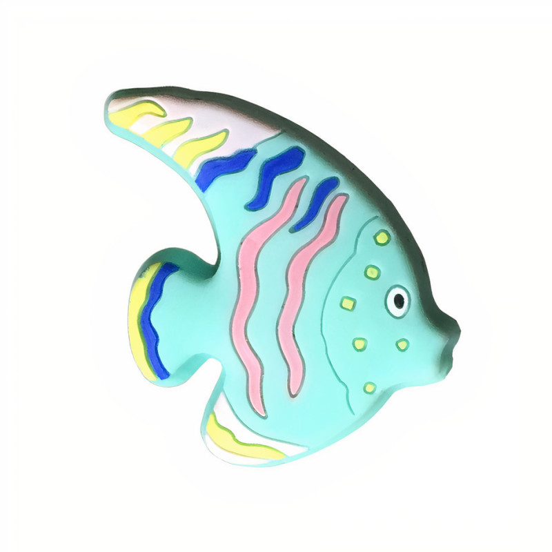Puxador criança, peixe Nesu 686G1, goma/metal azul, 1 furo, A.23 x C.42 x L.47 mm