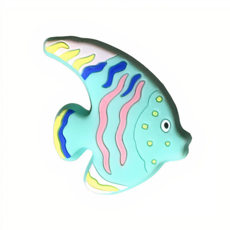 Puxador criança, peixe Nesu 686G1, goma/metal azul, 1 furo, A.23 x C.42 x L.47 mm