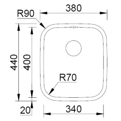 Lava louça RODI BRASILIA, uma pia sem escorredor, inox polido, aplicação inferior, 380 x 440, MOD.450 mm