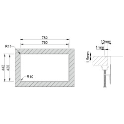 Lava louça RODI BOX LUX 74, uma pia sem escorredor, inox escovado, aplicação superior ou á face (A), 780 x 440, MOD.900 mm