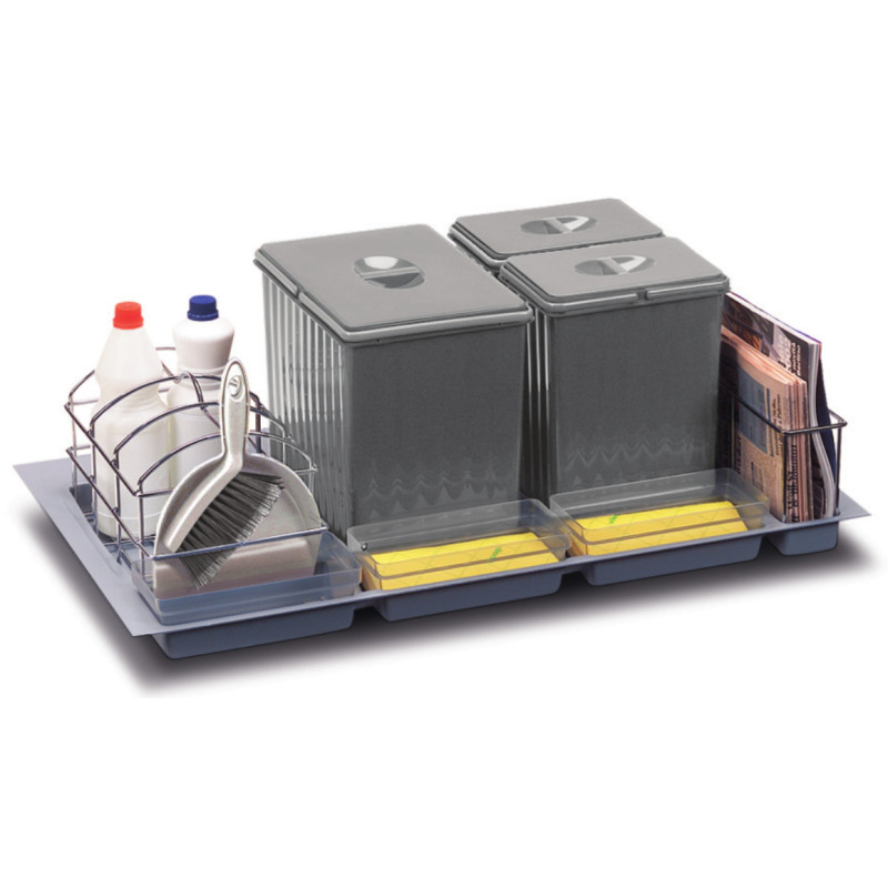 Balde lixo p/gavetão cozinha Gollinucci 907, plástico cinza, 14 + 2 x 6,5 lts, L.794-840 x P.415-490 x A.250, MOD.900 mm