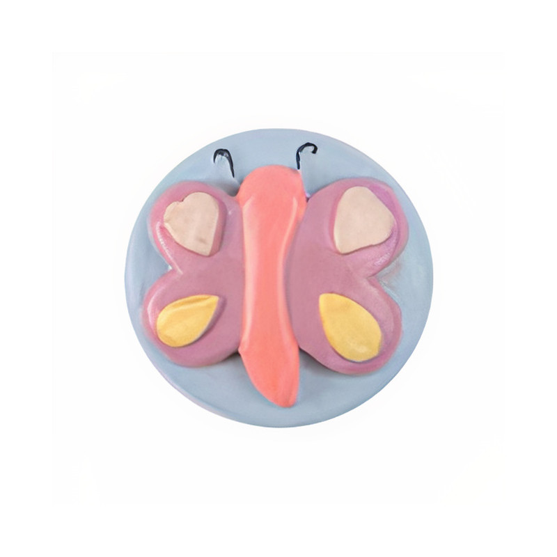 Puxador criança, redondo borboleta Nesu 357A4, porcelana azul/violeta, Ø.39 mm