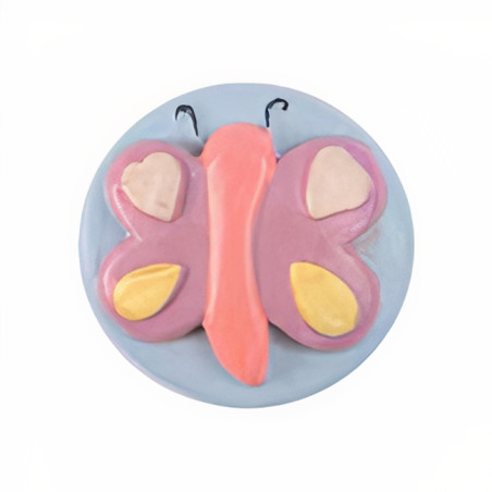 Puxador criança, redondo borboleta Nesu 357A4, porcelana azul/violeta, Ø.39 mm