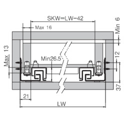 Corrediça oculta de gaveta com amortecedor N83, extração total, C.350 mm
