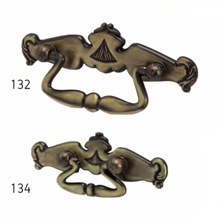 Puxador rústico, espelho c/pingente asa Sofima 134, zamak bronze, C.85 x A.25 mm