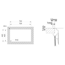 Lava louça RODI UNA 75, duas pias sem escorredor, inox polido, aplicação inferior, superior ou á face, 740 x 440, MOD.800 mm