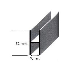 Perfil calha H 13596/13376, alumínio revestido a melamina de carvalho, para porta de roupeiro com 10 mm