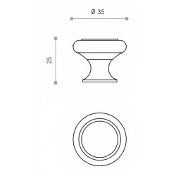 Puxador cogumelo redondo Sofima 847, latão cromado mate, 1 furo, Ø.35 x A.25 mm