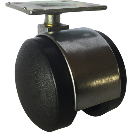 Rodízio giratório, roda Ø.45 dupla, sem travão, zincado/preto, base L.40 x C.40, A.58 mm