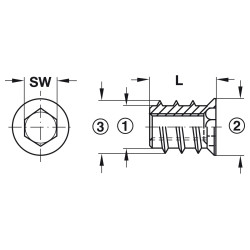 Porca de bússola/sem-fim c/encaixe sextavado, zincado amarelo, M8 x 15 mm