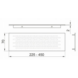 Grelha de ventilação para rodapé/cozinha, alumínio natural, E.2 x C.450 x A.70 mm