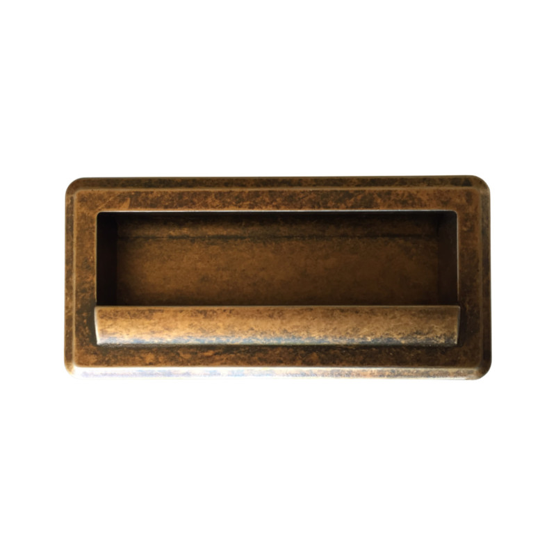 Puxador rústico, concha rectangular SM 654, zamak bronze, 2 furos distância 96, C.107 x L.51 x A.19 mm