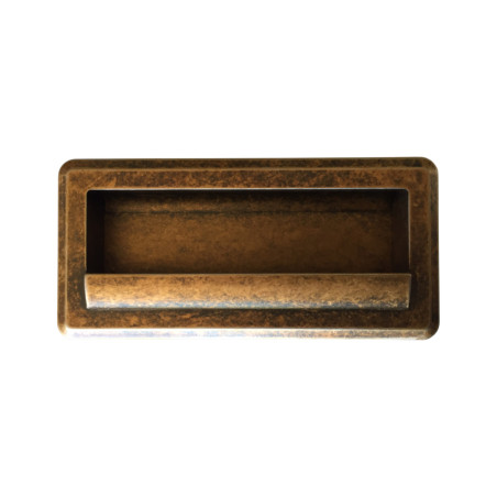 Puxador rústico, concha rectangular SM 654, zamak bronze, 2 furos distância 96, C.107 x L.51 x A.19 mm