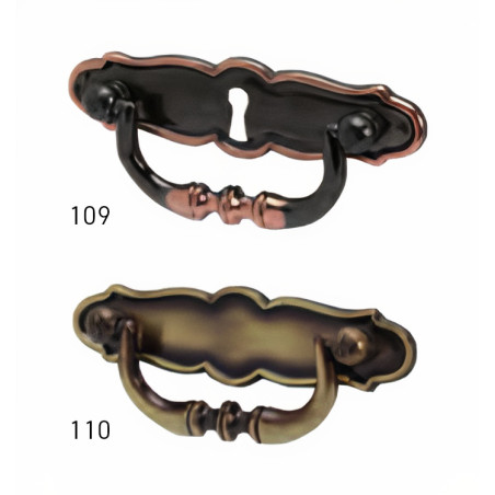 Puxador rústico, espelho c/pingente asa Sofima 110, zamak bronze, C.90 x A.25 mm