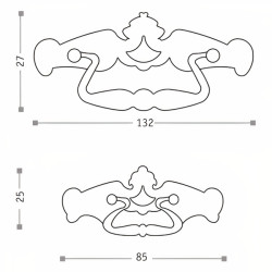 Puxador rústico, espelho c/pingente asa Sofima 134, zamak niquelado preto, C.85 x A.25 mm