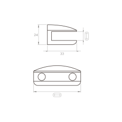 Suporte de prateleira meia lua para vidro, níquel mate, rasgo 10, A.24 x P.33 x L.48 mm